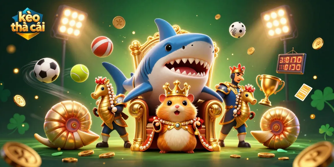 Bet on kèo nhà cái with a vibrant, dynamic scene featuring a hamster king and sports elements.
