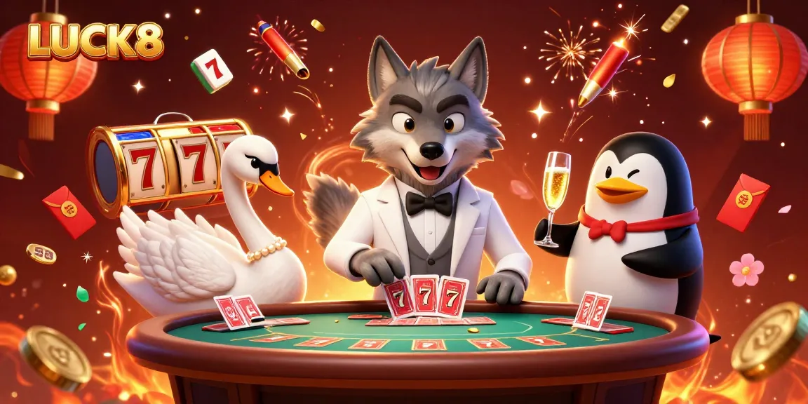 Engage with LUCK8's thrilling baccarat experience featuring animated characters at a casino table.