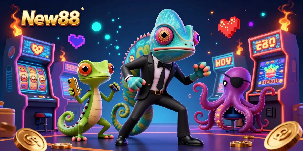 Engage in thrilling games at New88, featuring colorful slot machines and dynamic casino action.