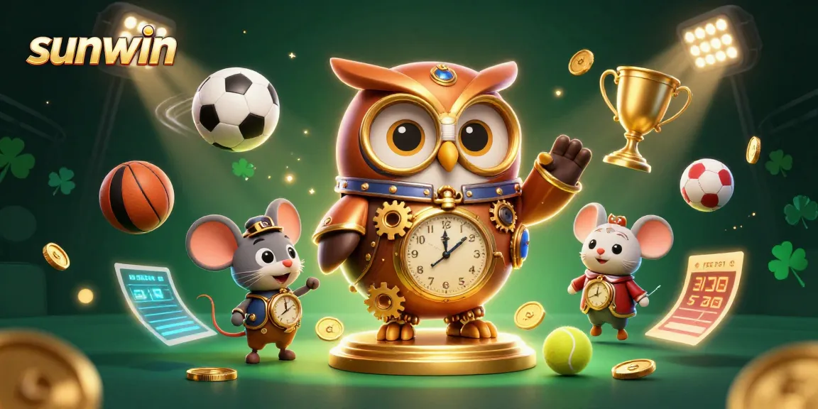 Bet on sunwin's energetic atmosphere with a captivating steampunk owl and sports elements.