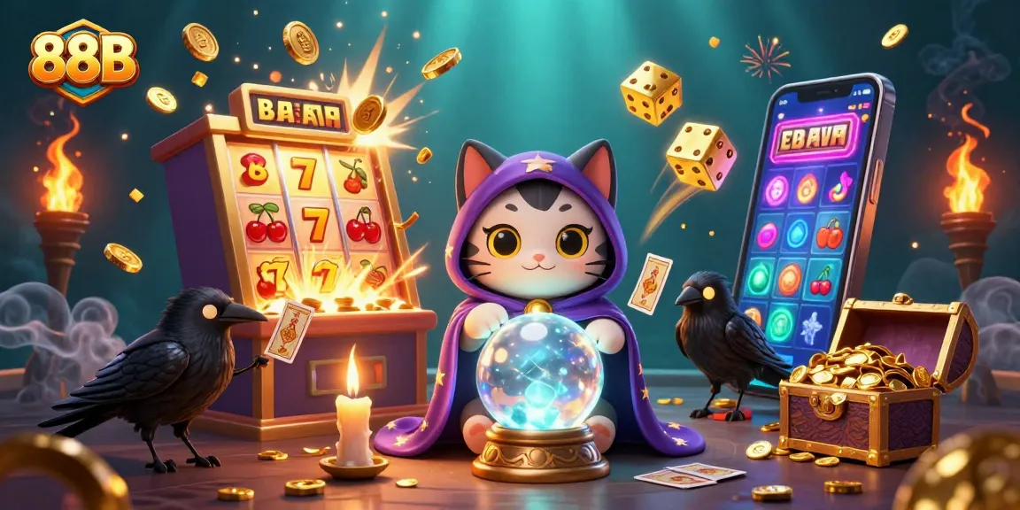 Experience thrilling bets and striking jackpots with 88B's enchanting casino scene featuring mystical characters.