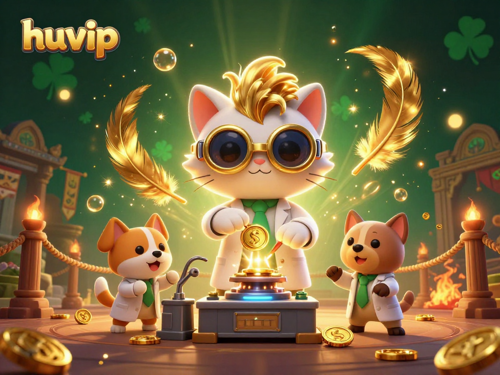 Engage in dynamic gambling with huvip's 3D cartoon scene featuring thrilling casino elements and characters.