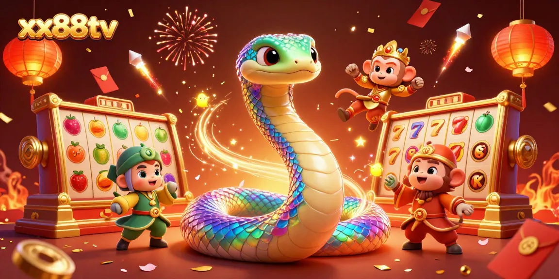 Experience the excitement at xx88tv with vibrant slots, sparkling coins, and colorful characters in action.