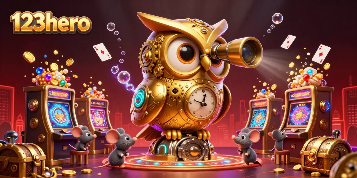 Catch the excitement at 123hero with golden owls and treasure amidst vibrant casino action.