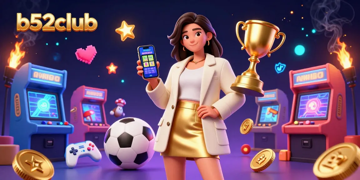 b52club offers engaging sports betting experiences, showcased by a friendly Asian woman using a smartphone in a vibrant casino scene.