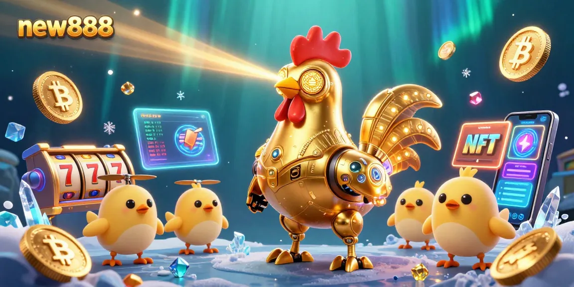 Win big with new888 at this vibrant 3D casino illustration showcasing exciting game elements and characters.