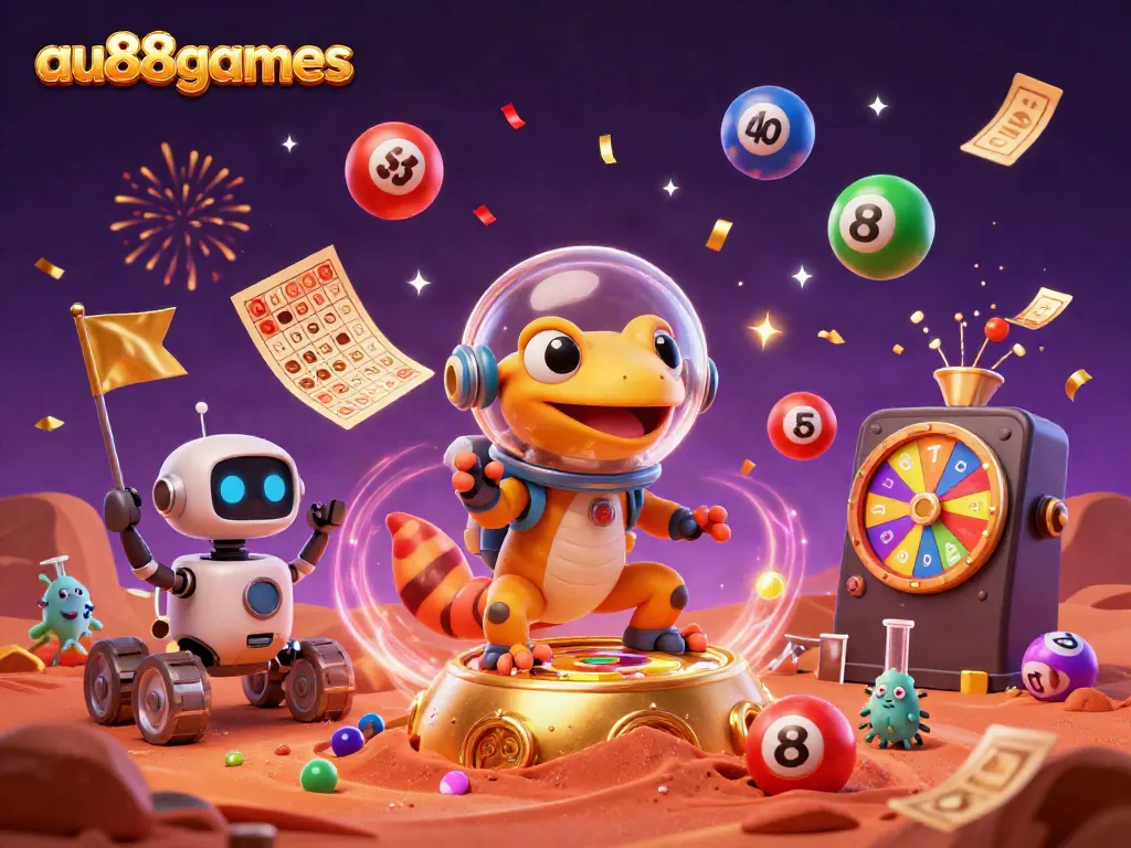 Experience winning moments and vibrant fun with au88games in a colorful 3D casino scene.