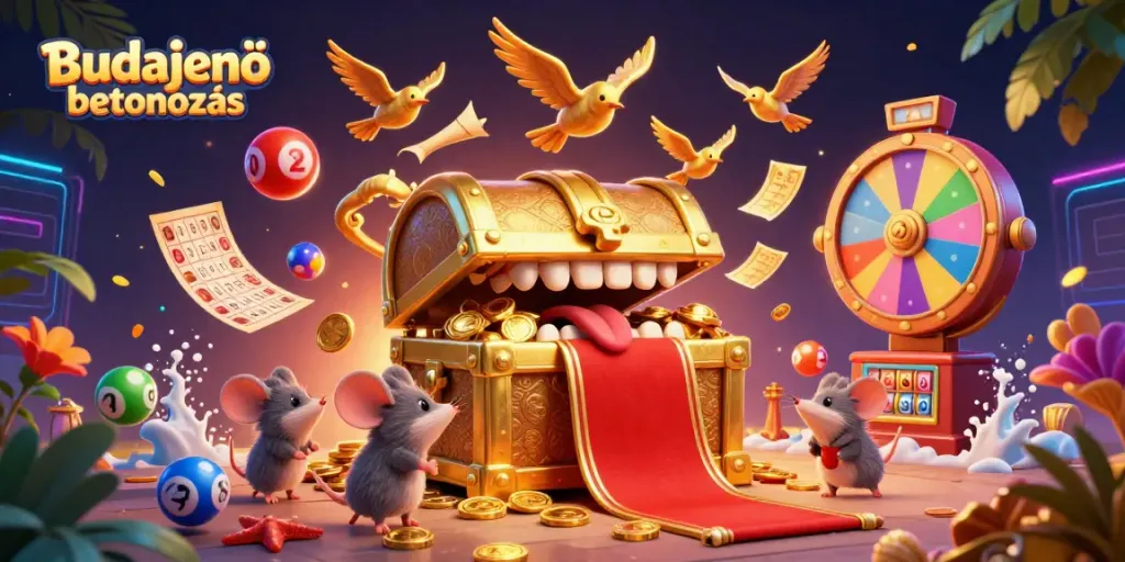 Engage with Budajenő betonozás in a vibrant 3D scene featuring thrilling gambling elements and cartoon characters.