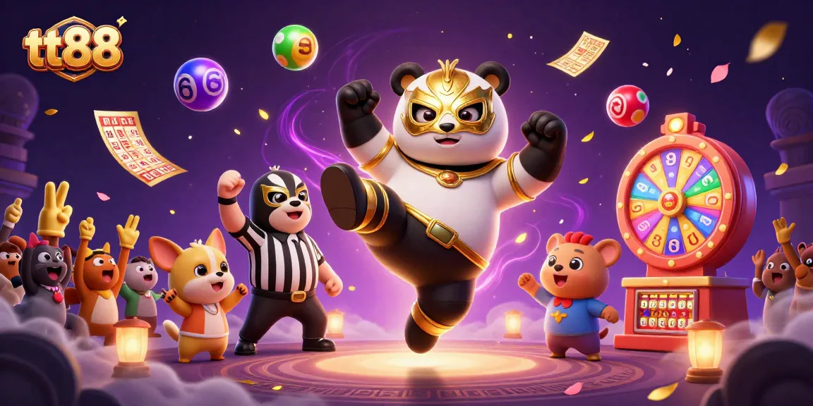 tt88 promotes thrilling excitement as characters celebrate winning with colorful lottery elements.