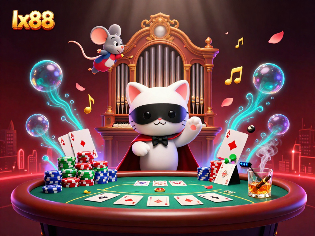 Experience thrilling gaming action with lx88, featuring a captivating casino scene with unique characters.