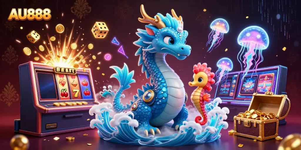 Join the adventure with AU888 in a vibrant, animated casino world of winnings and excitement.