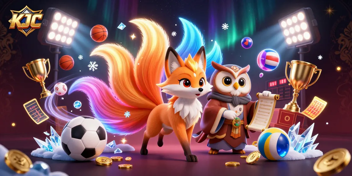 KJC showcases thrilling gaming with vibrant characters and dynamic sports elements in a lively 3D scene.