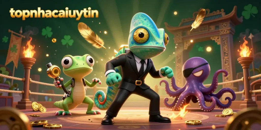 Spin to win at topnhacaiuytin with exciting casino elements and vibrant gaming characters.