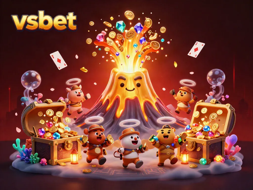Experience the thrilling rush of vsbet with a vibrant 3D casino scene bursting with coins and treasures.