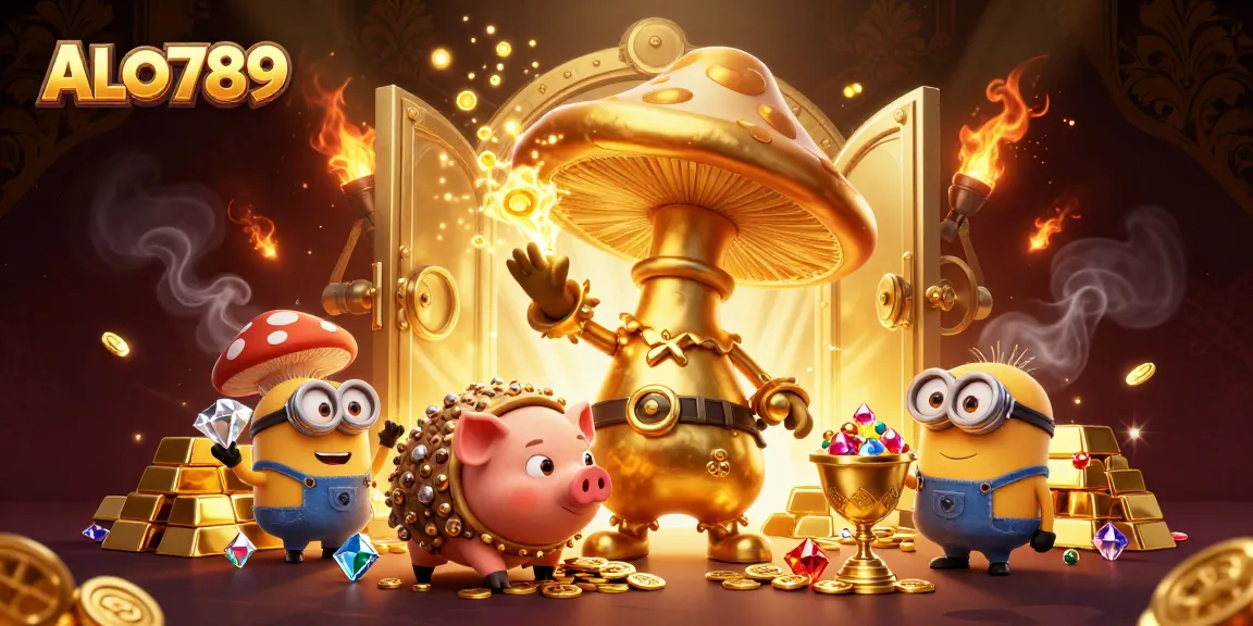 Engage with ALO789's lively 3D illustration of a golden wizard and gambling treasures in a richly detailed scene.