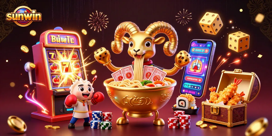 Experience thrilling action at sunwin with a cartoon illustration featuring vibrant casino characters and dynamic game elements.