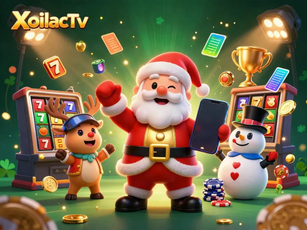 XoilacTv showcases Santa and friends in a vibrant casino scene with dynamic gaming elements.