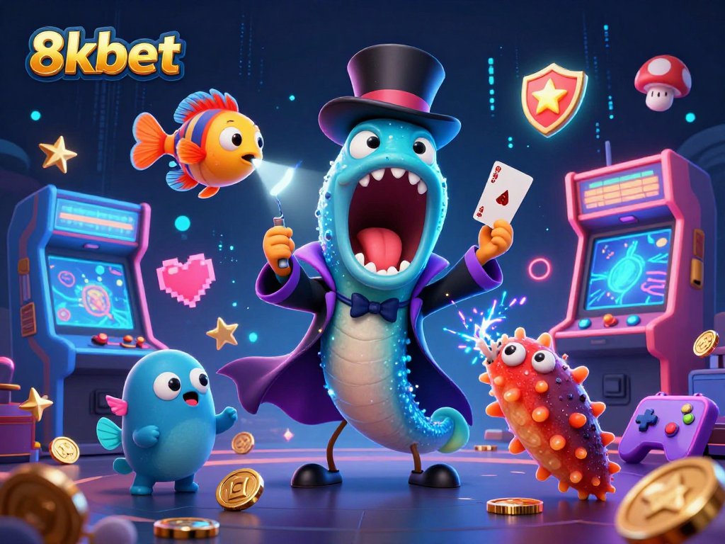 Experience thrilling gameplay with 8xbet's unique animated casino scene featuring fun characters.