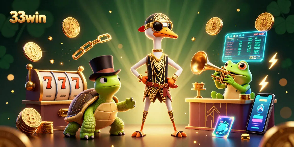Experience thrilling gaming at 33win with colorful slot reels and vibrant characters.