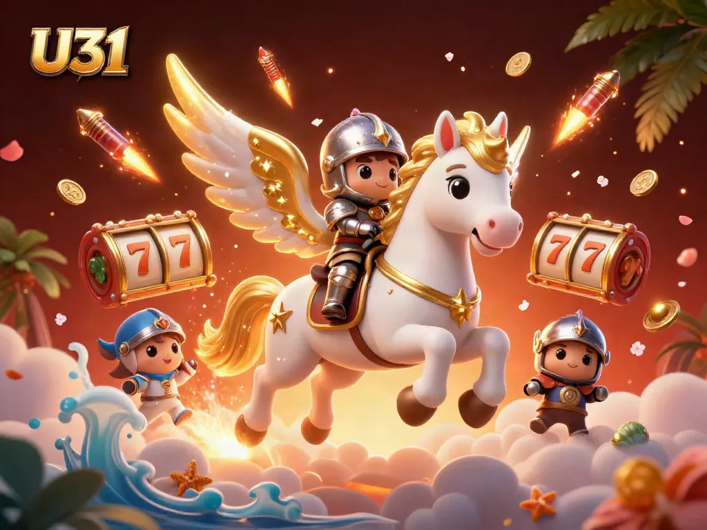 Experience the excitement of U31 gaming with 3D characters amidst vibrant casino elements.
