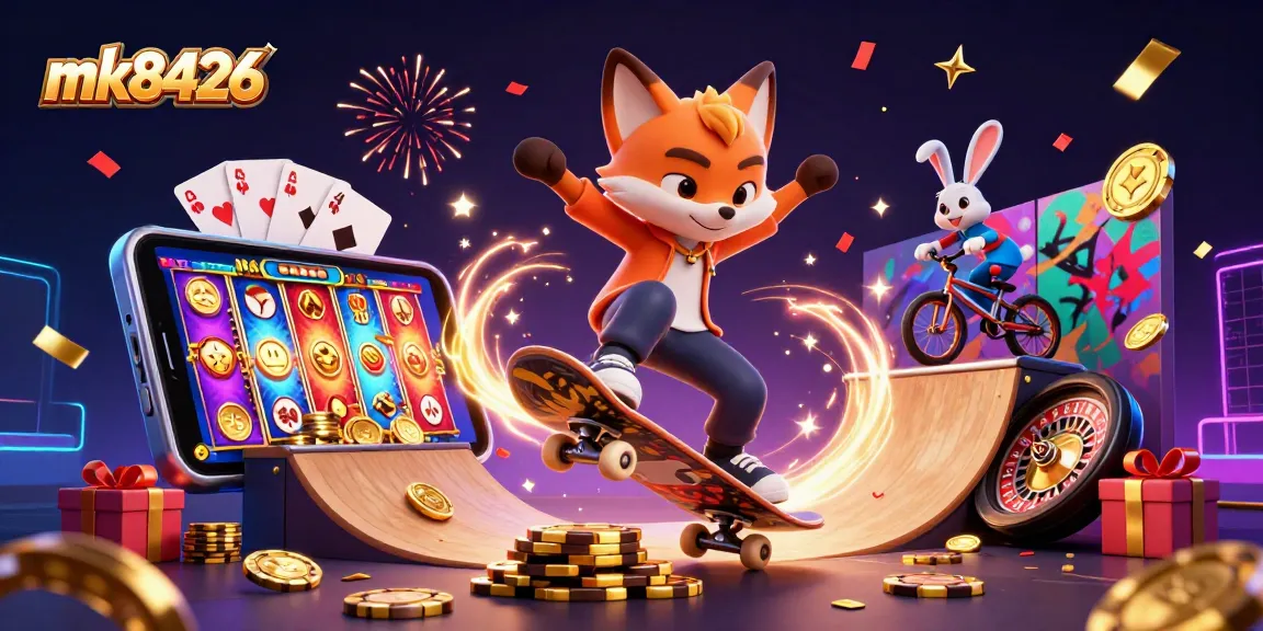 Experience exciting gameplay at mk8426 with vibrant fox and rabbit characters amidst dazzling casino elements.