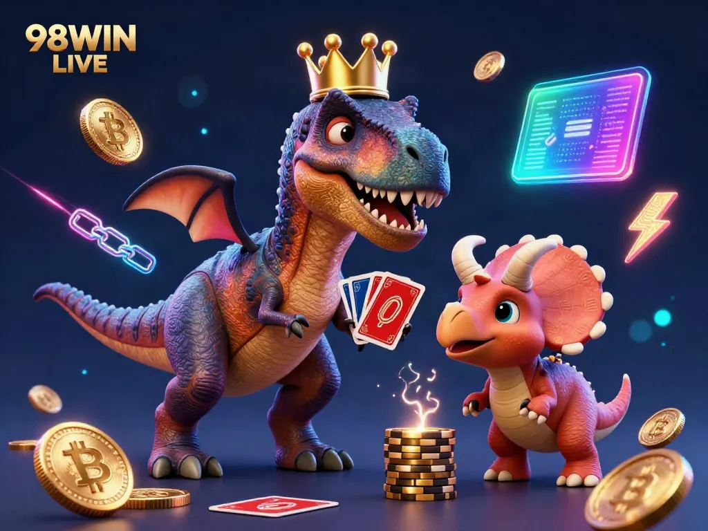 Experience the excitement at 98WIN LIVE with our friendly T-Rex dealer and vibrant casino action.