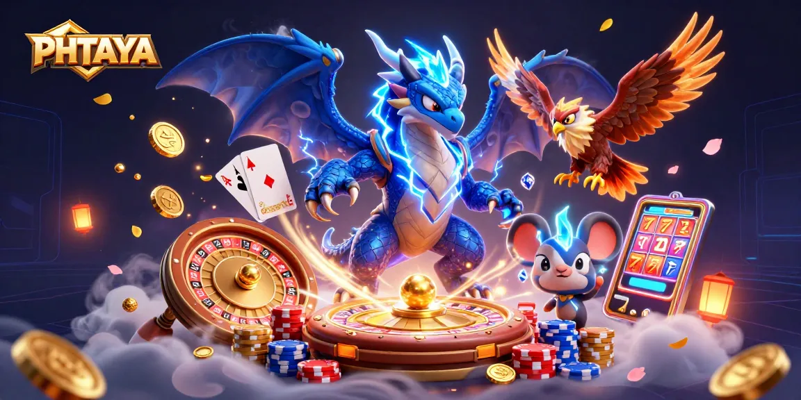 PHTAYA unleashes thrilling gaming adventures with dynamic slots and poker elements in a vibrant 3D scene.