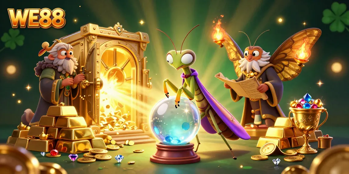 Engage with WE88 in vibrant casino scenes filled with treasures, gems, and mystical fortune tellers.