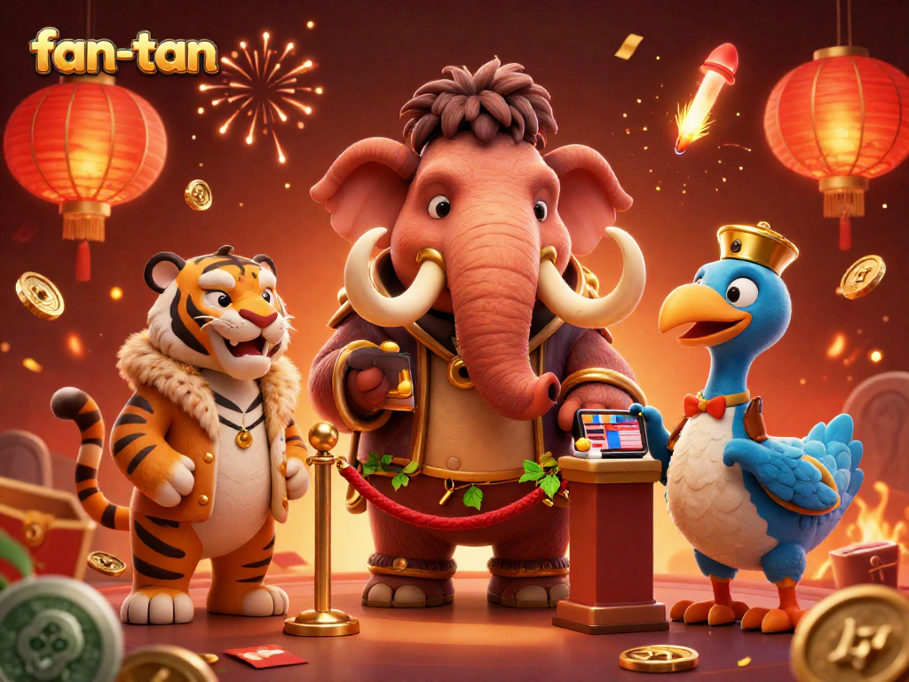 Experience the excitement of fan-tan with vibrant characters and festive elements in a dynamic casino scene.