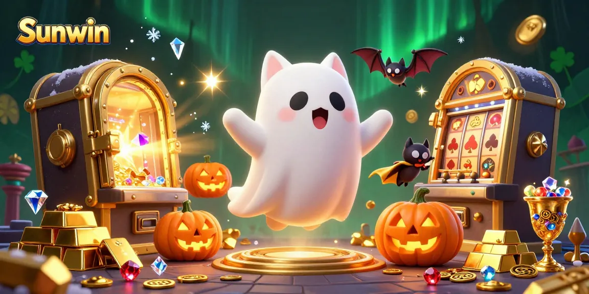 Immerse yourself in Sunwin's ghostly gameplay, surrounded by vibrant casino treasures and engaging characters.