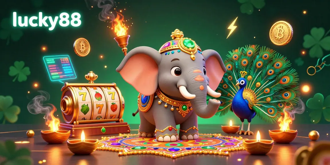 Experience the exciting world of lucky88 with vibrant characters and dynamic casino elements in this captivating illustration.