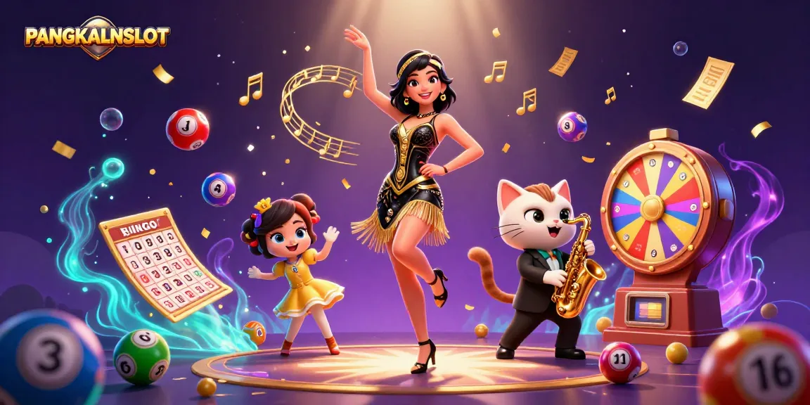 PANGKALANSLOT offers an exciting gaming atmosphere with vibrant lottery elements and energetic characters.