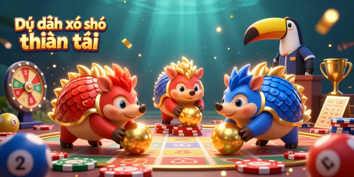 Dự đoán xổ số thần tài highlights the winning moments of lottery with dynamic characters and vibrant colors.