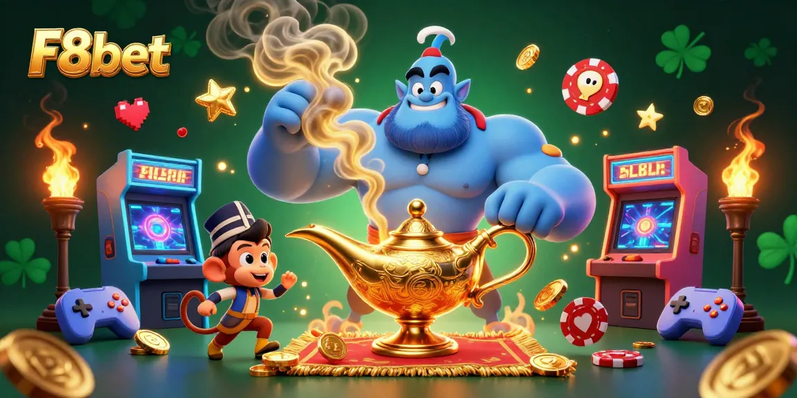 Engage with F8bet's vibrant casino atmosphere featuring 3D characters and gaming elements.