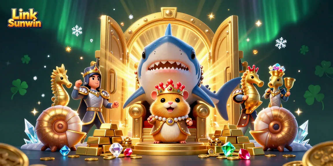 Experience the excitement of gaming and treasures with Link Sunwin’s vibrant illustration.