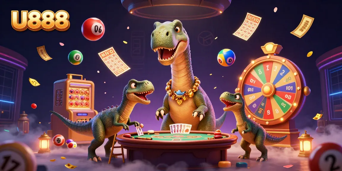 Experience exciting gaming with U888's vibrant online casino atmosphere, showcasing unique characters and elements.