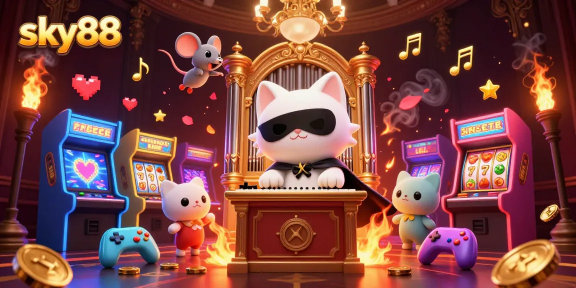Experience thrilling gameplay at sky88 with a vibrant casino scene featuring games and characters.