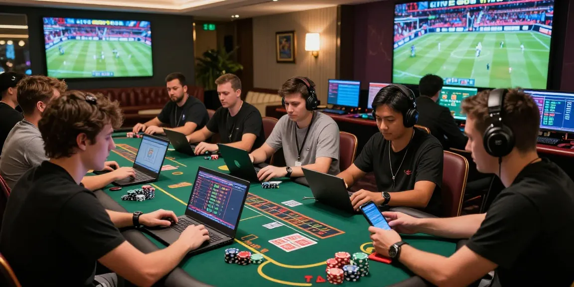 Exciting online gambling scene with players enjoying 78win gaming experience in a vibrant casino lounge.