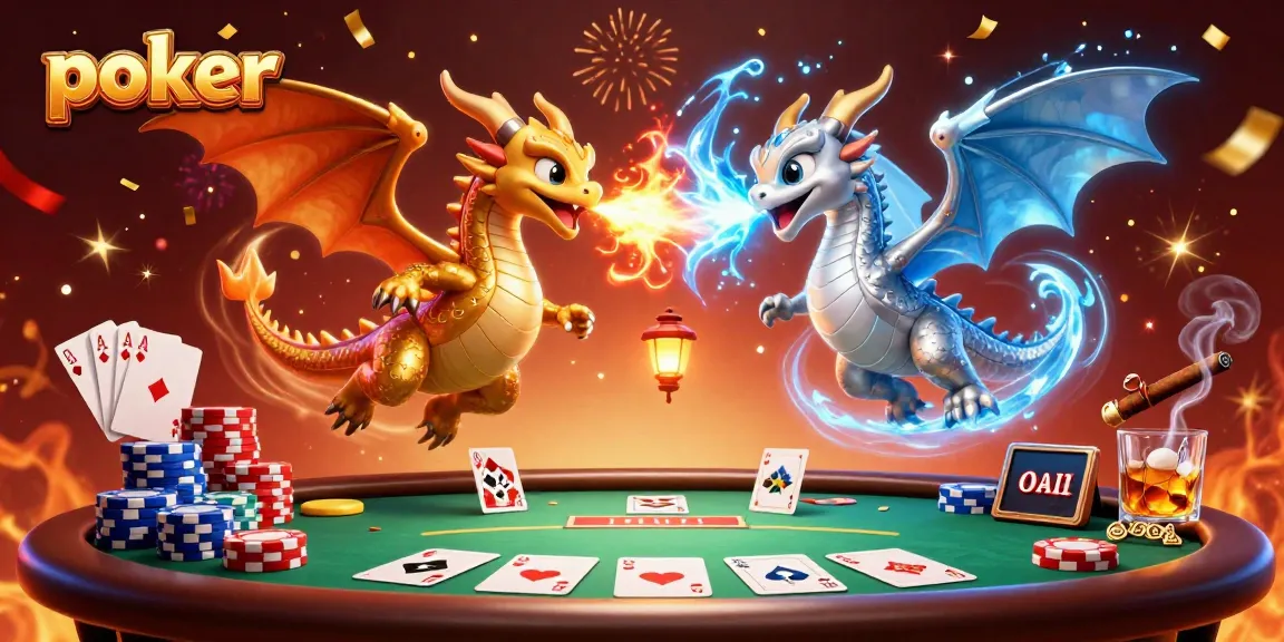 Engage in exciting poker action with thrilling dragons amidst vibrant casino elements.