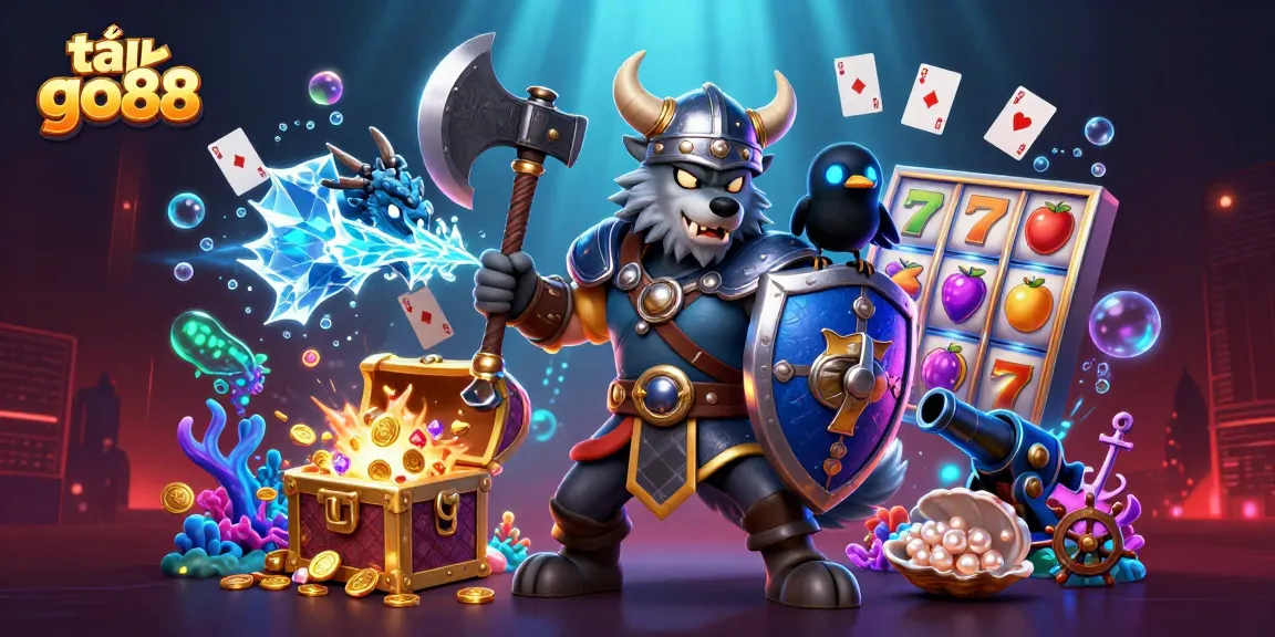 Win big with tải go88 featuring a dynamic 3D Viking warrior and friends at a vibrant online casino.