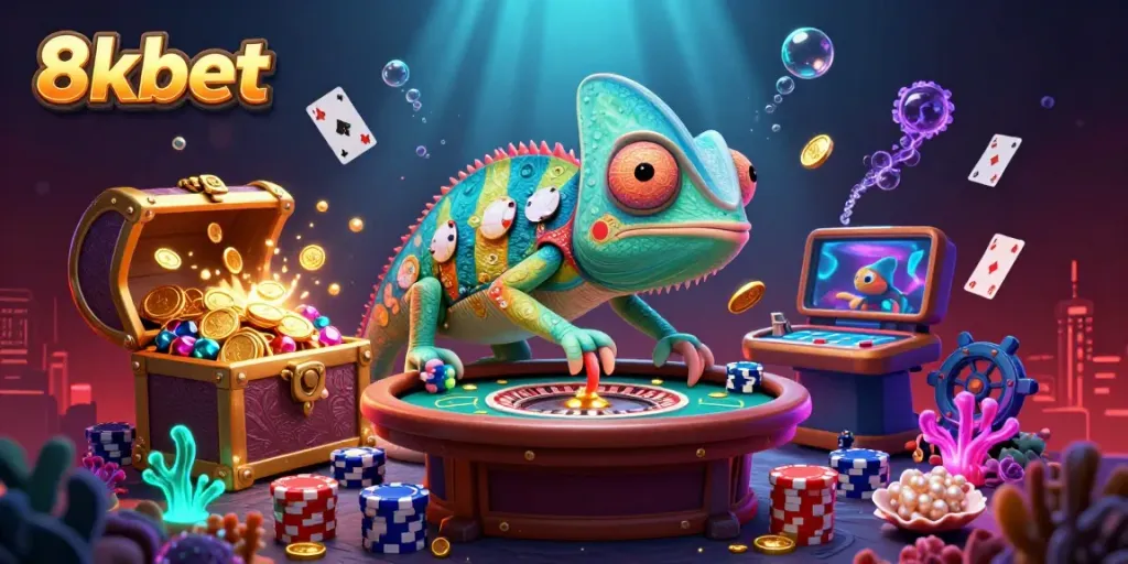 Experience the vibrant energy of 8xbet with an engaging chameleon casino owner and dynamic game elements.