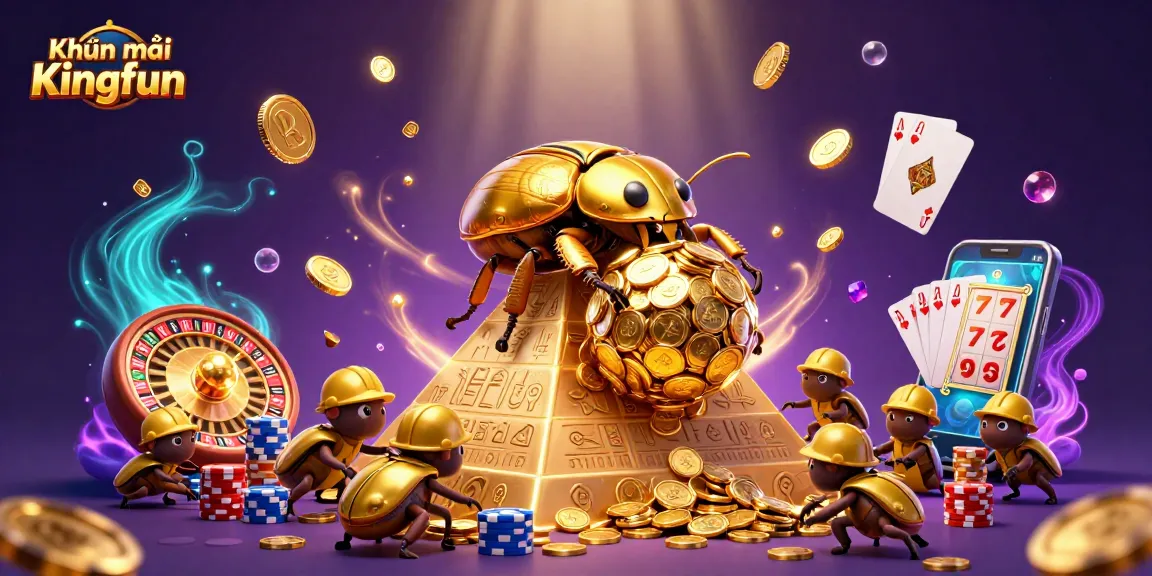 Experience Khuyến mãi Kingfun with captivating golden beetles and dynamic casino elements.