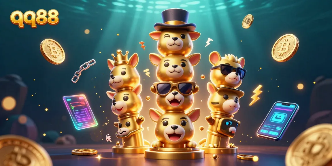 Play and win with qq88's vibrant 3D casino experience featuring dynamic characters and crypto elements.