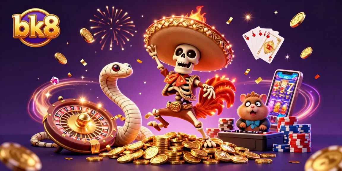 Experience thrilling wins at bk8 with festive characters and dynamic casino elements celebrating success.
