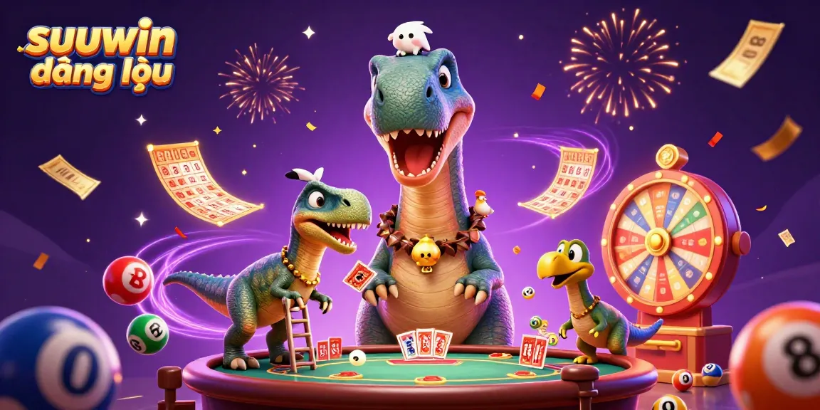 Win exciting prizes with suuwin đăng nhập as animated dinosaurs engage in casino fun.