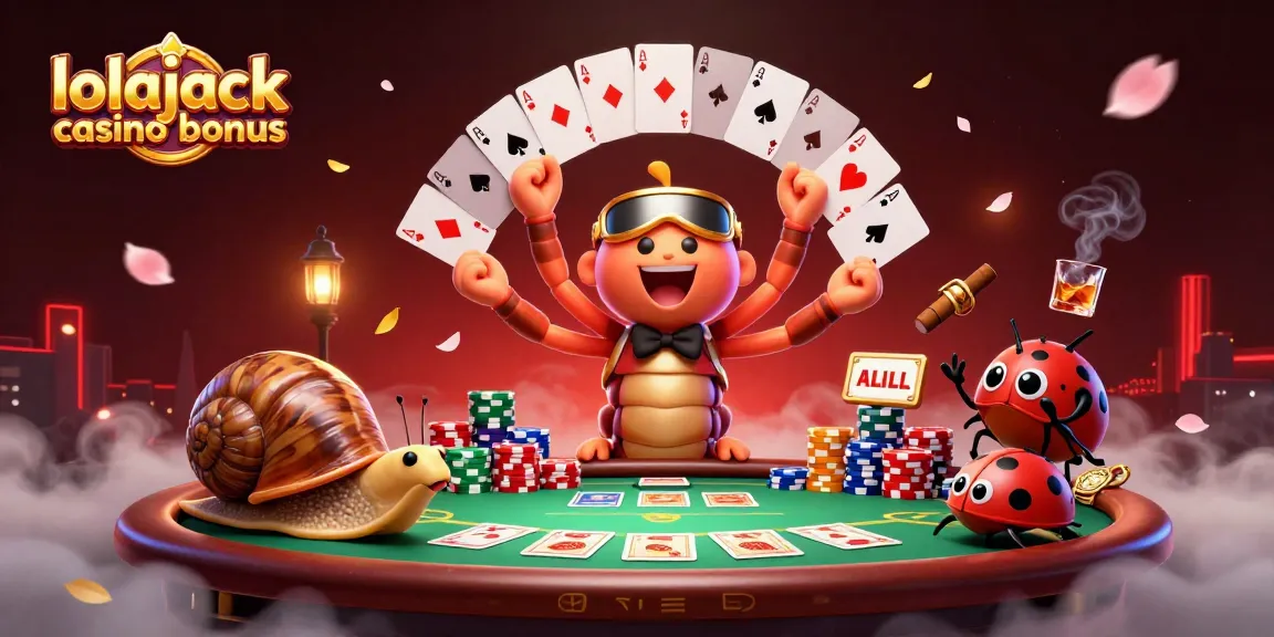 Experience the thrill of the lolajack casino bonus with dynamic playing cards and vibrant chips in action.