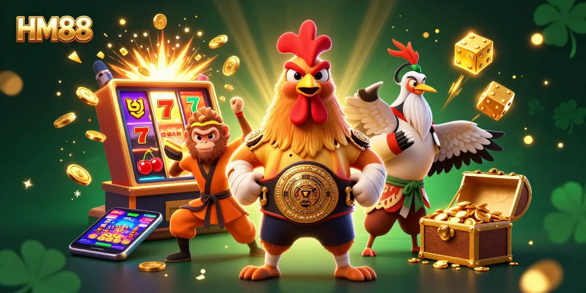 Engage in exciting gameplay at HM88 with a dynamic casino atmosphere featuring vivid characters and a jackpot theme.