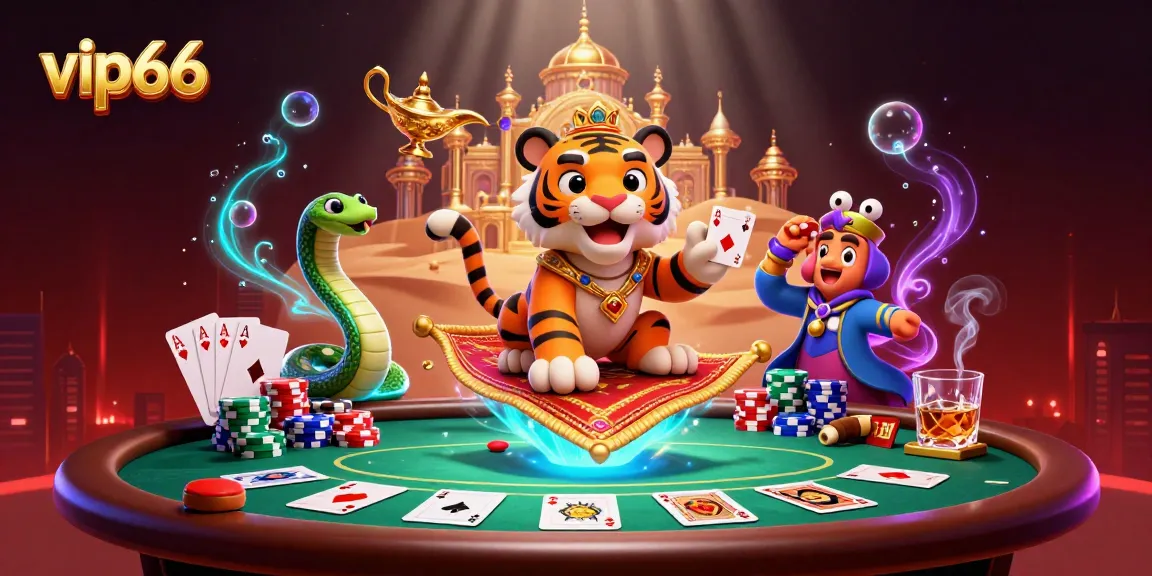 Win big at vip66 with a vibrant Arabian Nights-themed casino adventure illustration.