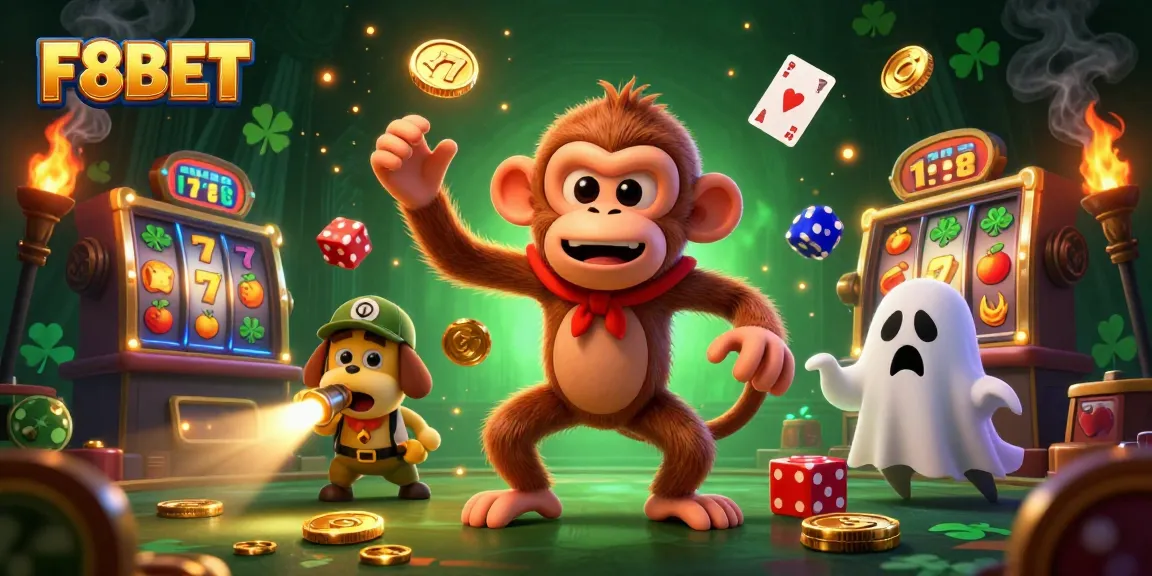 Experience the exciting world of F8BET with golden elements and dynamic casino action in this vibrant illustration.