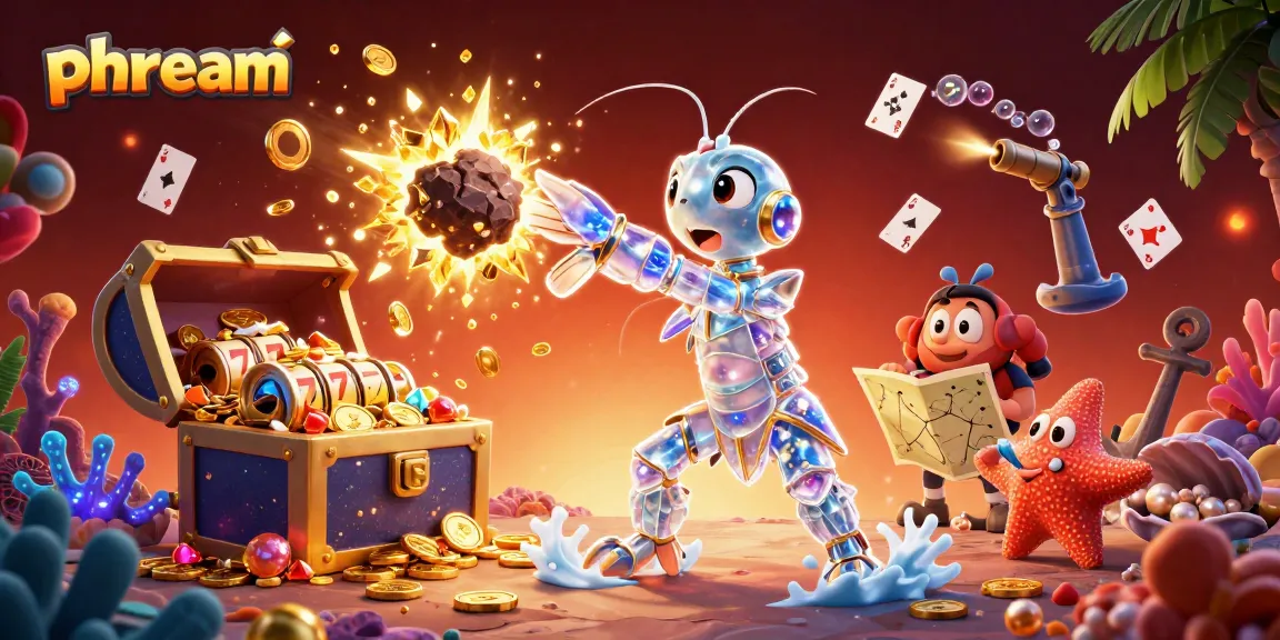 PHDREAM's galactic samurai mantis shrimp wins while pulling in jackpot slot reels with gold coins.